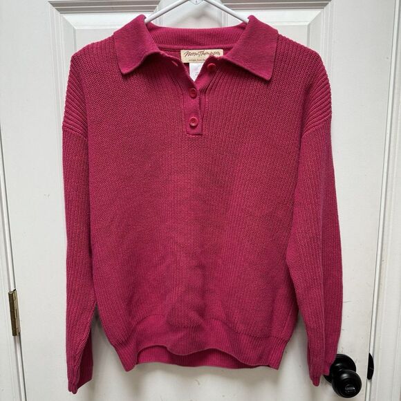 Norm Thompson womens Sweater M/P Pullover Collared Linen Blend Pink Marled Knit - Picture 1 of 6